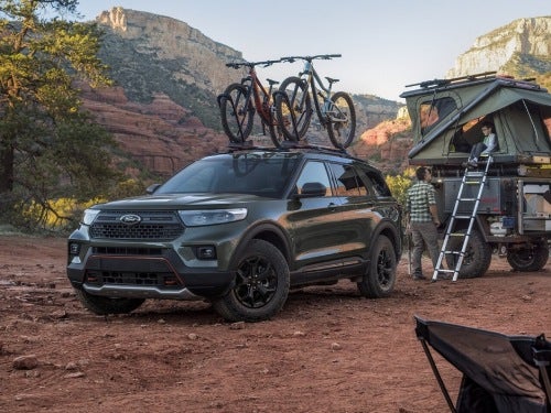 2024 Ford Explorer Timberline parked at a campsite in the mountains 