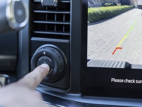 2024 Ford Super Duty close up view of touchscreen showing pro trailer assist camera