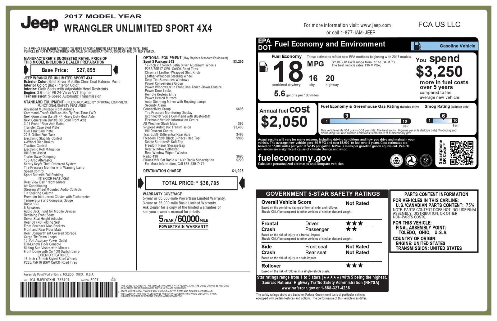 2017 Jeep Wrangler Unlimited Sport