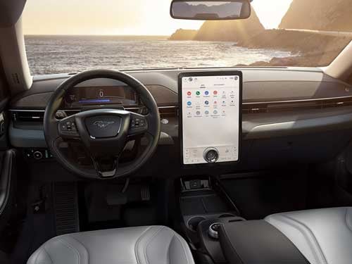 2023 Ford Mustang Mach-E view of front seats, dash area, and touchscreen display